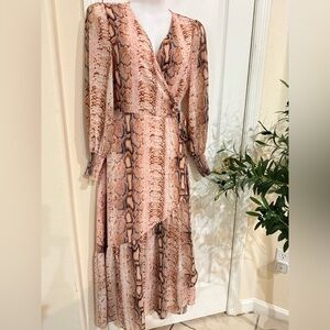 Bar III Peach Snakeskin Print Wrap Dress Sm
